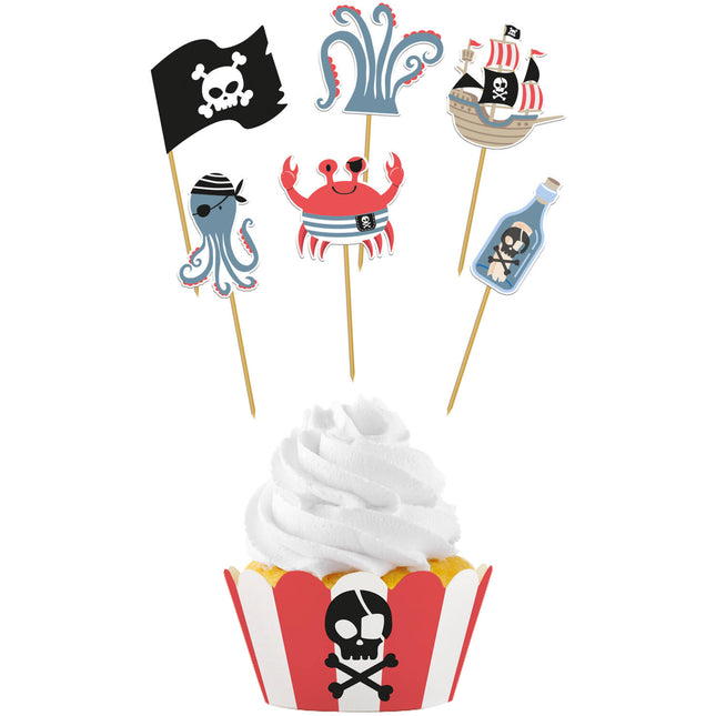 Topper per cupcake pirata con involucri per cupcake 6 pezzi