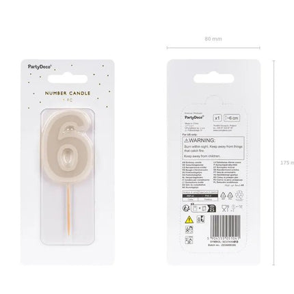 6 Jaar Kaars Beige 10cm van Partydeco koop je bij Partywinkel