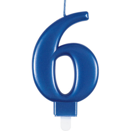 6 Jaar Kaars Blauw 12cm van Unique koop je bij Partywinkel