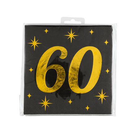 60 Jaar Servetten Zwart Goud 19cm 16st - Partywinkel - 8716764238260
