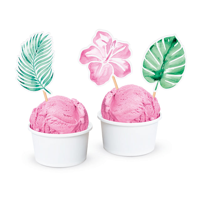 Stuzzicadenti da cocktail verde e rosa a forma di foglie, 12 pezzi