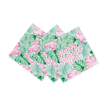 Tovaglioli verde e rosa "Happy Summer Time" 33 cm, 20 pezzi
