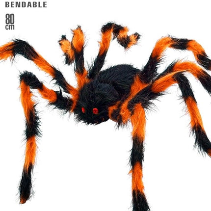 RAGNO CON ZAMPE FLESSIBILI E PELOSE, NERO/ARANCIONE, 80 CM