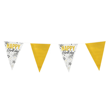 Ghirlanda di bandierine in plastica "Happy birthday" (30 x 20 cm, 6 m)