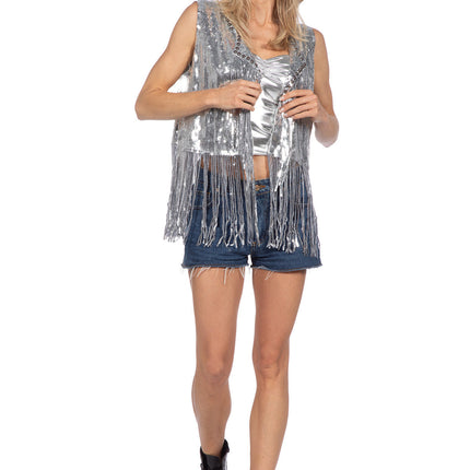 Cardigan Festival con frange lunghe argento (V)