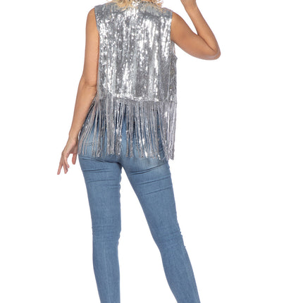 Cardigan Festival con frange lunghe argento (V)