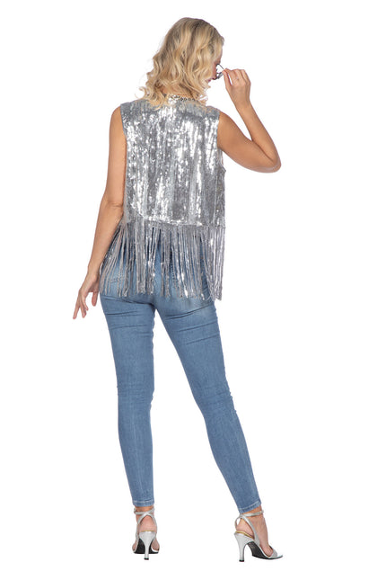Cardigan Festival con frange lunghe argento (V)