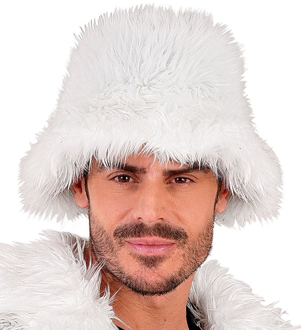 CAPPELLO A SECCHIELLO IN PELUCHE BIANCO