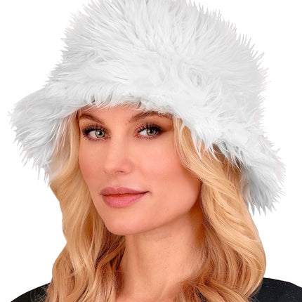 CAPPELLO A SECCHIELLO IN PELUCHE BIANCO