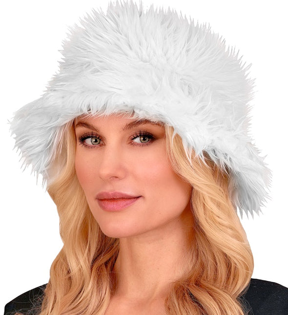 CAPPELLO A SECCHIELLO IN PELUCHE BIANCO