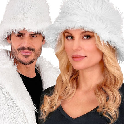 CAPPELLO A SECCHIELLO IN PELUCHE BIANCO