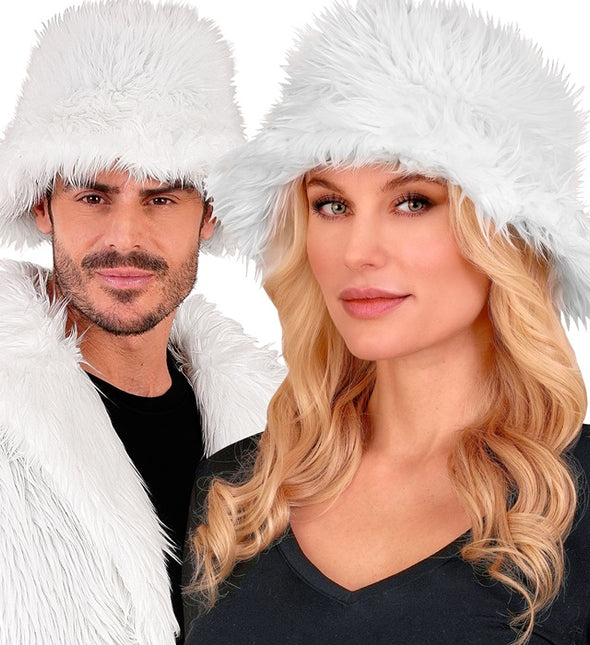 CAPPELLO A SECCHIELLO IN PELUCHE BIANCO