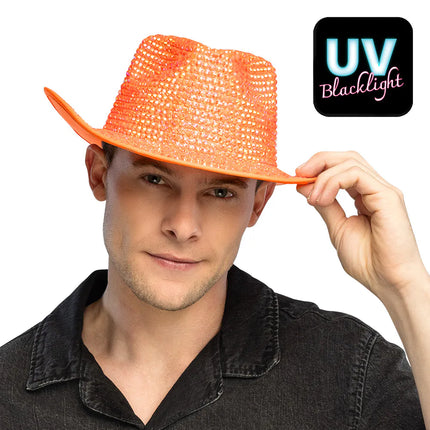 Cappello da cowboy Aurora arancione neon UV