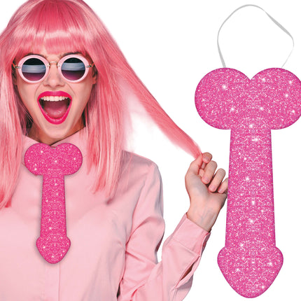 Cravatta per pene con effetto glitter 30 cm, adulto