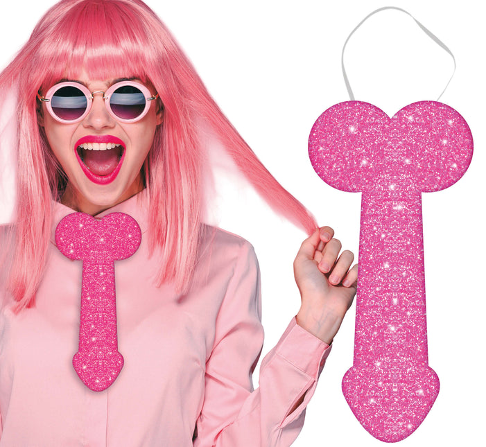 Cravatta per pene con effetto glitter 30 cm, adulto