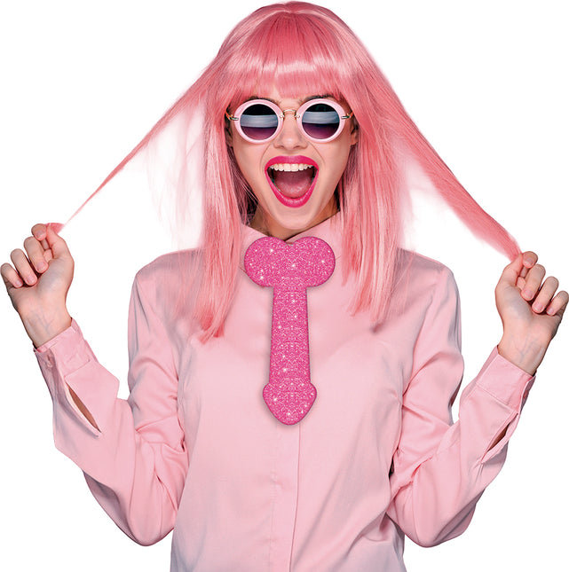 Cravatta per pene con effetto glitter 30 cm, adulto