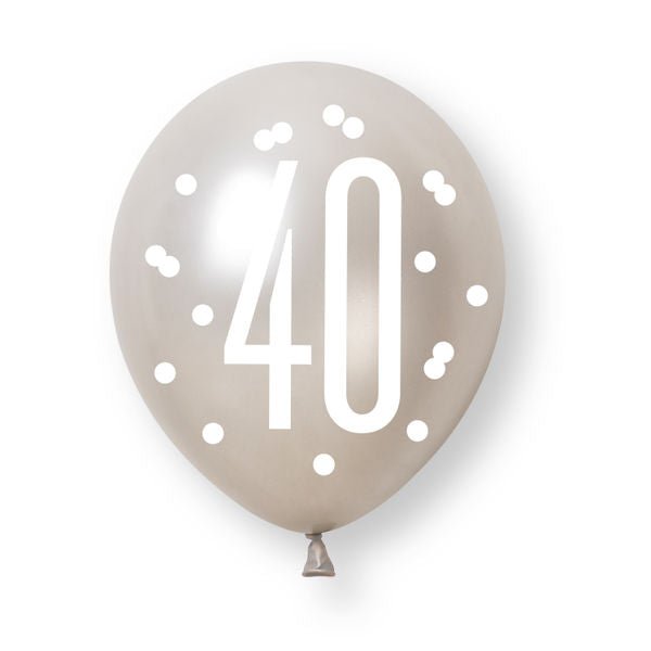 6ct Glitz Black Number 40 Assorted Platinum & Pearl Premium 30cm Latex Balloons van Partywinkel koop je bij Partywinkel