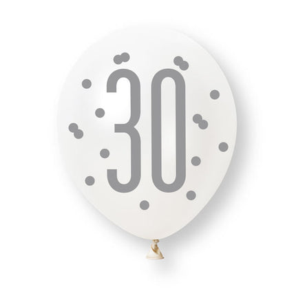 6ct Glitz Pink Number 30 Pearl Premium 30cm Latex Balloons van Unique koop je bij Partywinkel