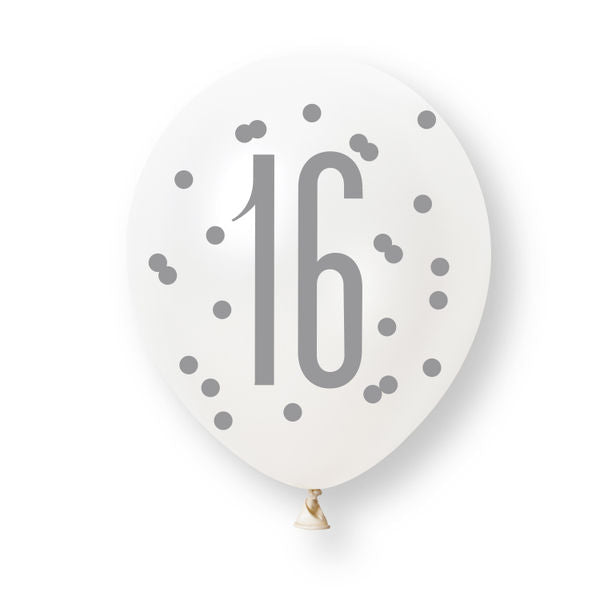 6ct Glitz Rose Gold Number 16 Assorted Platinum & Pearl Premium 30cm Latex Balloons van Unique koop je bij Partywinkel