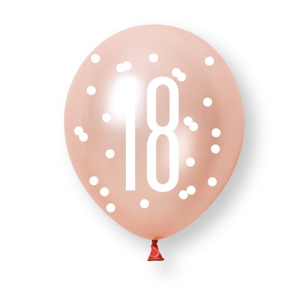 6ct Glitz Rose Gold Number 18 Assorted Platinum & Pearl Premium 30cm Latex Balloons van Unique koop je bij Partywinkel