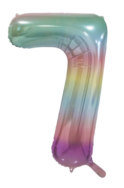 7 Jaar Helium Ballon Regenboog Pastel Leeg 86cm - Partywinkel - 5712735038443