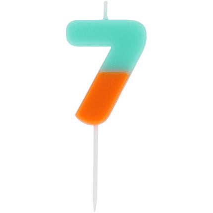 7 Jaar Kaars Blauw Oranje 9cm van Folat koop je bij Partywinkel