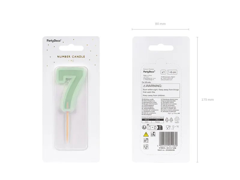 7 Jaar Kaars Mintgroen 10cm van Partydeco koop je bij Partywinkel