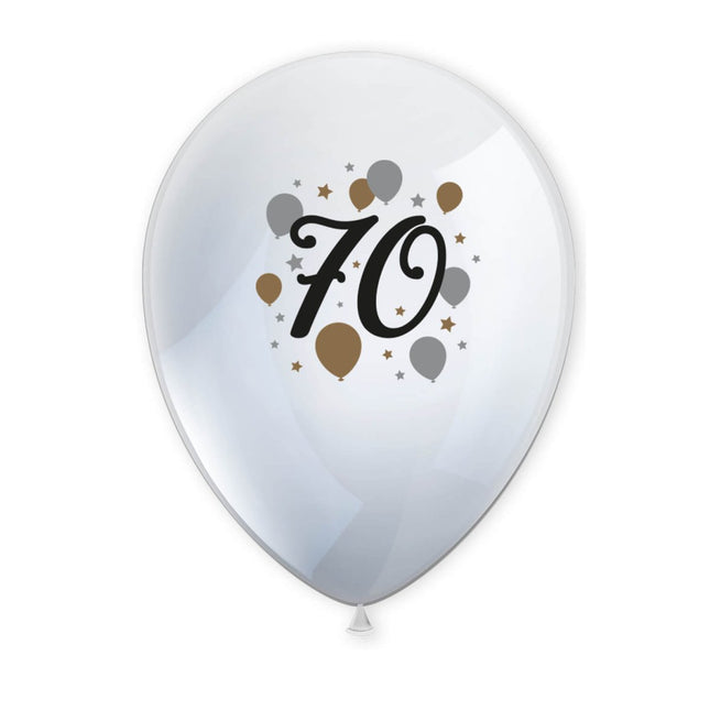 70 Jaar Ballonnen Wit Goud Leeg 27,5cm 6st van Procos koop je bij Partywinkel