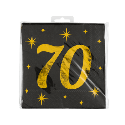 70 Jaar Servetten Zwart Goud 19cm 16st - Partywinkel - 8716764238178