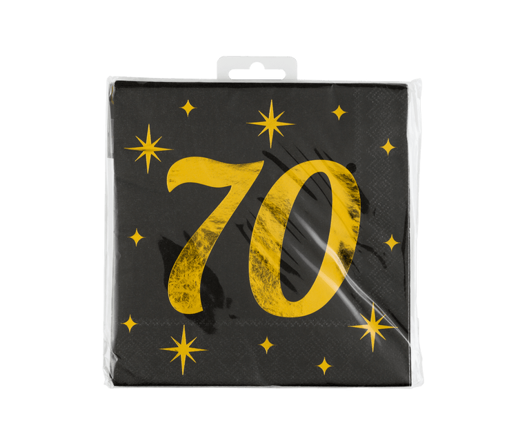70 Jaar Servetten Zwart Goud 19cm 16st - Partywinkel - 8716764238178
