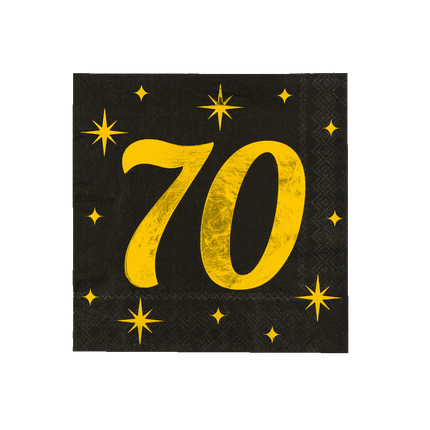 70 Jaar Servetten Zwart Goud 19cm 16st - Partywinkel - 8716764238178