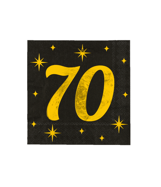70 Jaar Servetten Zwart Goud 19cm 16st - Partywinkel - 8716764238178