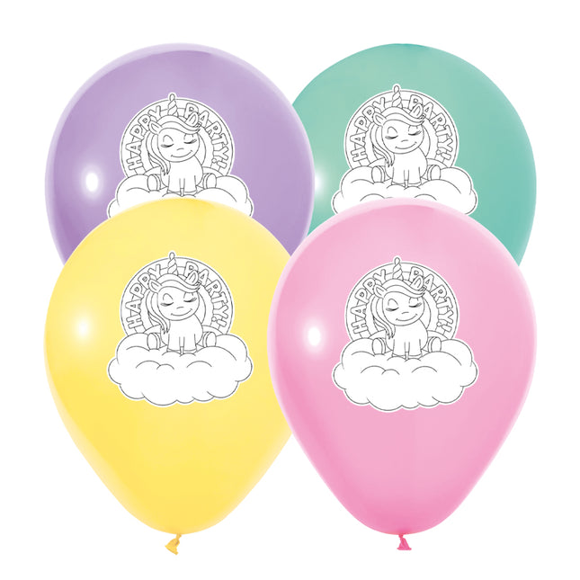 Unicorn Ballonnen Happy Birthday 30cm 8st