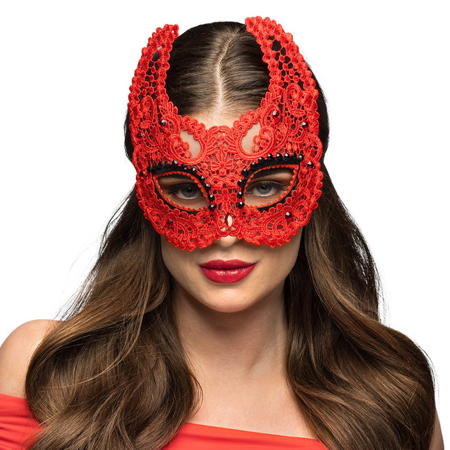 Maschera per gli occhi di Halloween in pizzo rosso del diavolo
