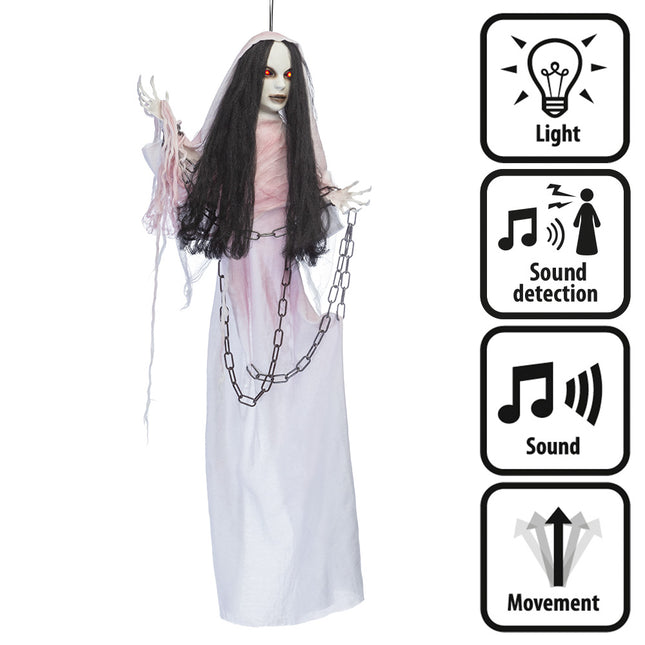 Decorazione appesa di Halloween Fantasma sonoro e luminoso 1,2m