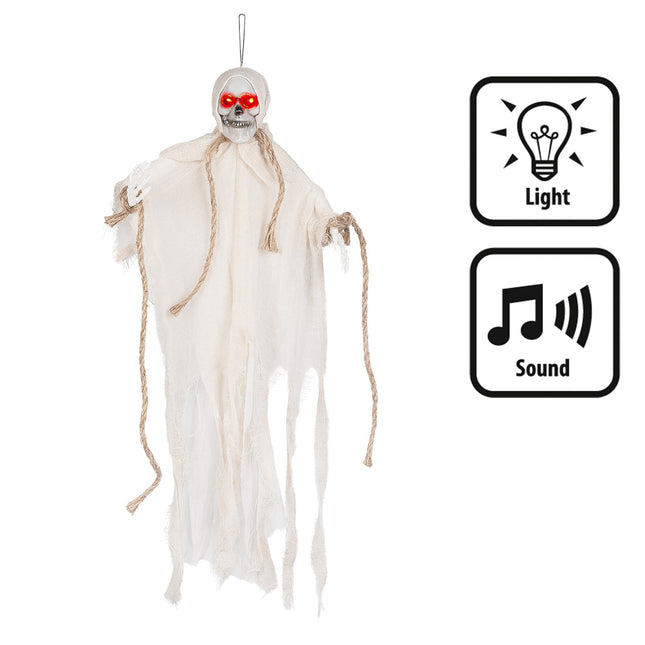 Decorazione Halloween appesa Fantasma Led 55cm
