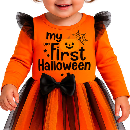 Costume di Halloween da strega per neonati, nero e arancione