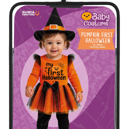 Costume di Halloween da strega per neonati, nero e arancione