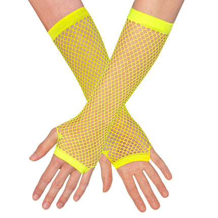 Coppia di guanti fino al gomito in rete, giallo neon