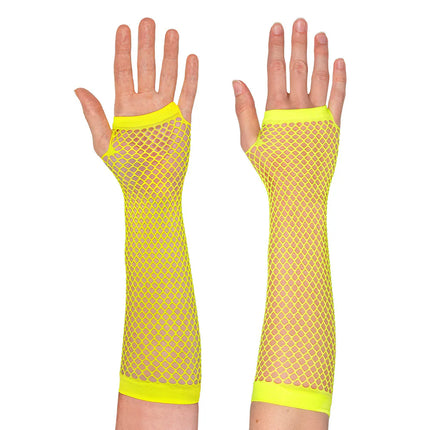 Coppia di guanti fino al gomito in rete, giallo neon