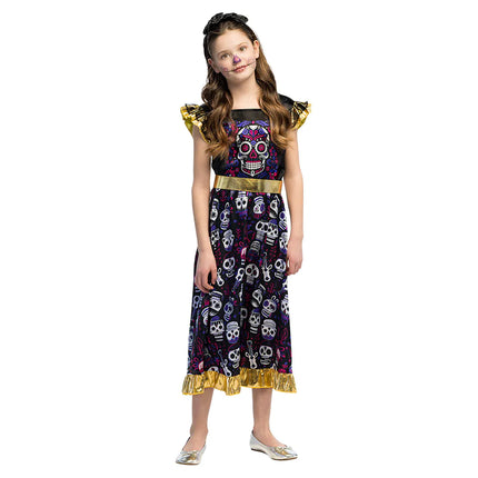 Vestito Dia De Los Muertos Ragazza Maniche a Balze