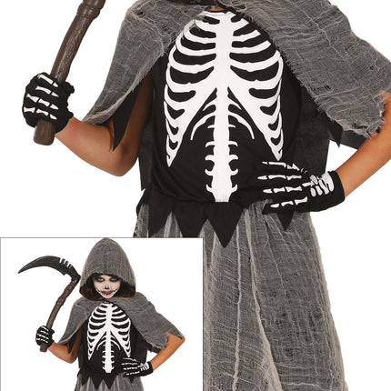 Vestito Halloween Ragazza Scheletro Mietitore