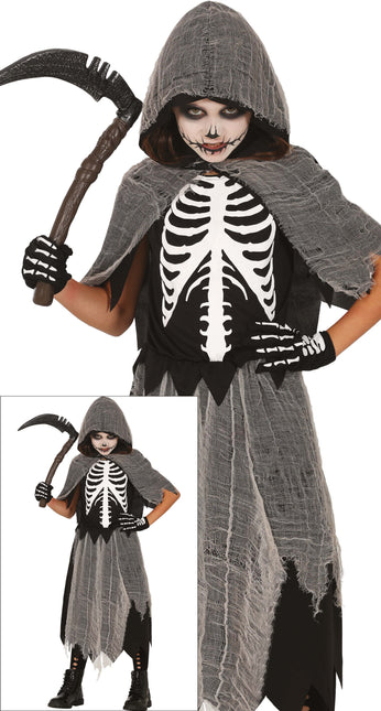 Vestito Halloween Ragazza Scheletro Mietitore