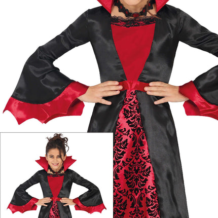 Costume Halloween Nero Rosso Ragazza Vampiro Lungo