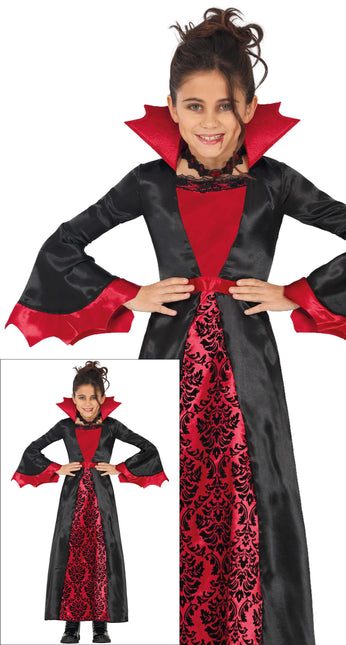 Costume Halloween Nero Rosso Ragazza Vampiro Lungo