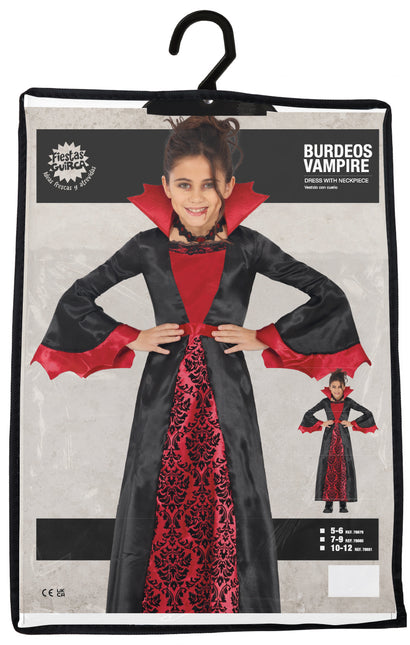 Costume Halloween Nero Rosso Ragazza Vampiro Lungo