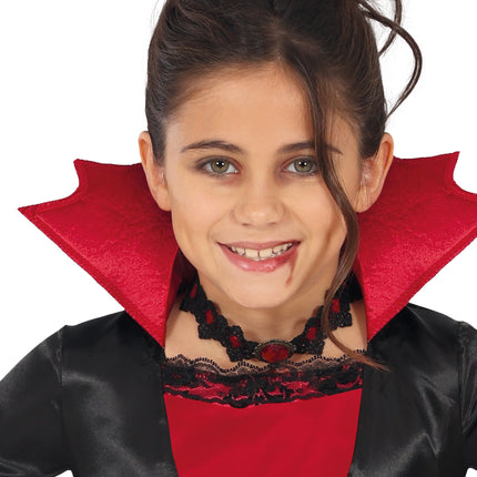 Costume Halloween Nero Rosso Ragazza Vampiro Lungo