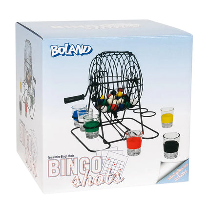Set per il gioco alcolico "Bingo shots" (ruota del bingo in metallo, 48 palline, 6 bicchierini da shot)