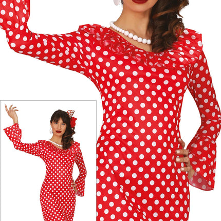 Abito spagnolo Flamenco a pois bianchi