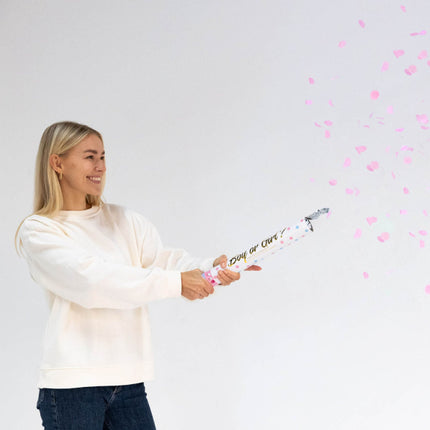 Cannone di coriandoli Gender Reveal Rosa 40 cm